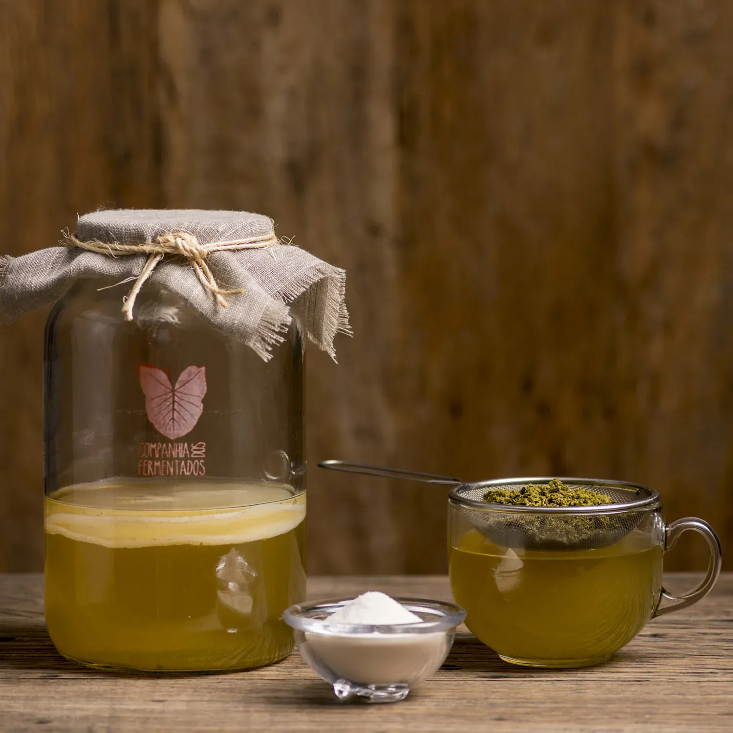 Kit kombucha SCOBY + pote + chá verde para produção